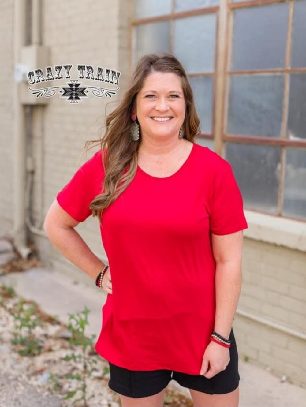 Crazy Train Dark Red Scoop Neck Short Sleeve Top
